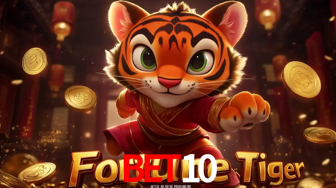 O carismático mascote do jogo de slot Fortune Tiger, um tigre fofo em pose de artes marciais, pronto para trazer sorte e multiplicadores de ganhos no cassino online BET10.