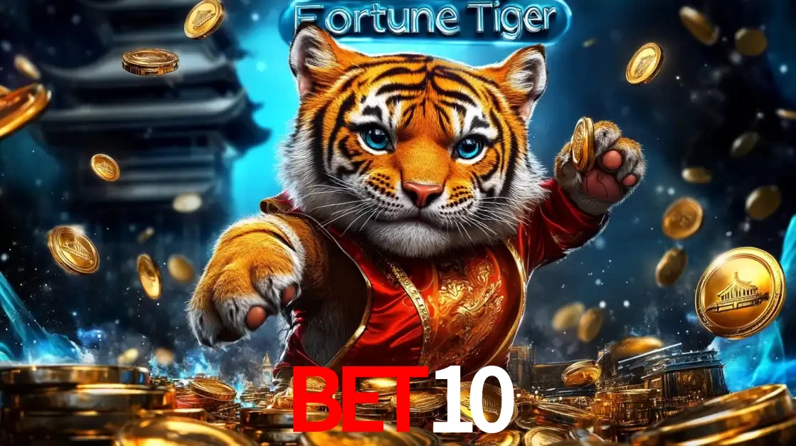 Imagem promocional do jogo de slot Fortune Tiger, com um tigre majestoso em traje tradicional cercado por uma fortuna em moedas de ouro, disponível agora no cassino BET10.