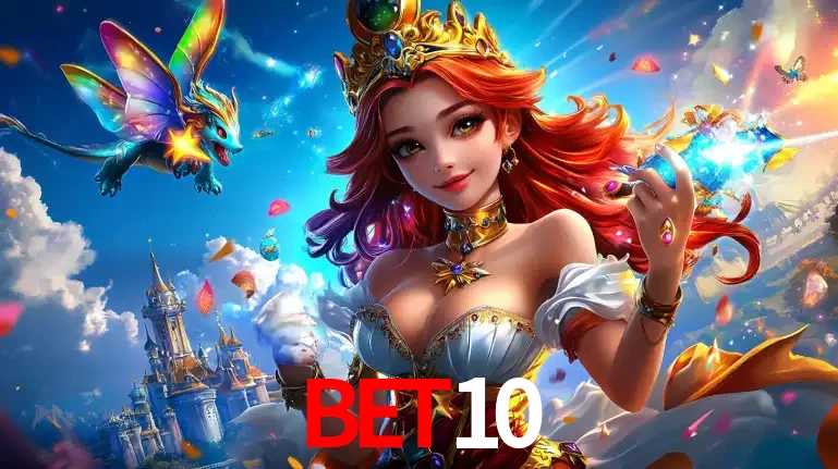 A princesa de um reino de fantasia mágico, com seu pequeno dragão, apresentando um mundo de prêmios encantados nos jogos de caça-níqueis do cassino BET10.